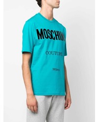 T-shirt à col rond imprimé turquoise Moschino