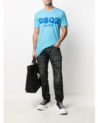 T-shirt à col rond imprimé turquoise DSQUARED2