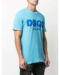 T-shirt à col rond imprimé turquoise DSQUARED2