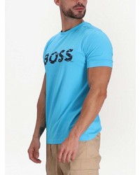 T-shirt à col rond imprimé turquoise BOSS