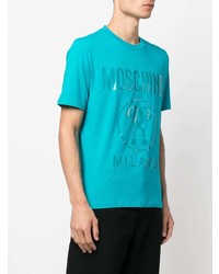 T-shirt à col rond imprimé turquoise Moschino