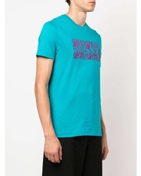 T-shirt à col rond imprimé turquoise Versace