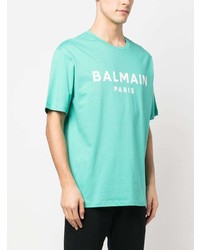T-shirt à col rond imprimé turquoise Balmain