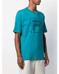 T-shirt à col rond imprimé turquoise Fila