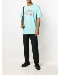 T-shirt à col rond imprimé turquoise Stussy