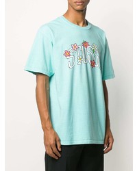 T-shirt à col rond imprimé turquoise Stussy