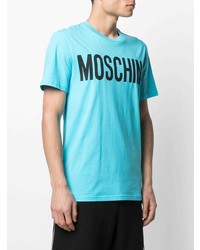 T-shirt à col rond imprimé turquoise Moschino