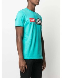 T-shirt à col rond imprimé turquoise Diesel