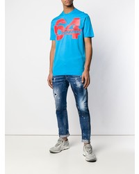 T-shirt à col rond imprimé turquoise DSQUARED2