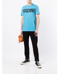 T-shirt à col rond imprimé turquoise Moschino