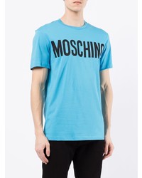 T-shirt à col rond imprimé turquoise Moschino