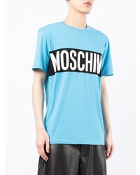 T-shirt à col rond imprimé turquoise Moschino