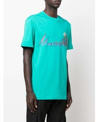 T-shirt à col rond imprimé turquoise Moncler