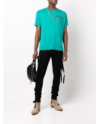 T-shirt à col rond imprimé turquoise Amiri