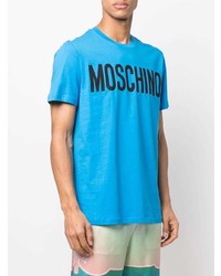 T-shirt à col rond imprimé turquoise Moschino