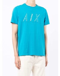 T-shirt à col rond imprimé turquoise Armani Exchange