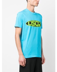 T-shirt à col rond imprimé turquoise DSQUARED2