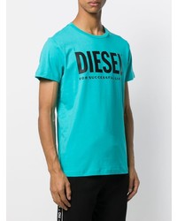 T-shirt à col rond imprimé turquoise Diesel