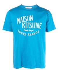 T-shirt à col rond imprimé turquoise MAISON KITSUNÉ