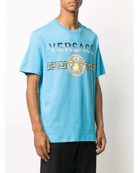 T-shirt à col rond imprimé turquoise Versace