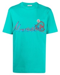 T-shirt à col rond imprimé turquoise Moncler