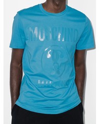 T-shirt à col rond imprimé turquoise Moschino