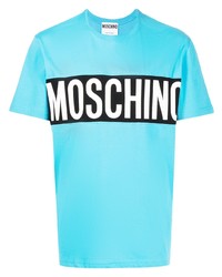 T-shirt à col rond imprimé turquoise Moschino