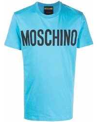 T-shirt à col rond imprimé turquoise Moschino