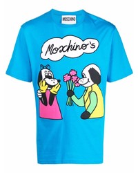 T-shirt à col rond imprimé turquoise Moschino