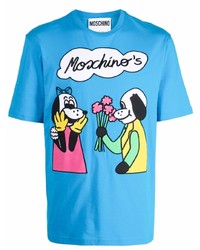 T-shirt à col rond imprimé turquoise Moschino