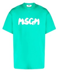 T-shirt à col rond imprimé turquoise MSGM