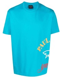 T-shirt à col rond imprimé turquoise Paul & Shark