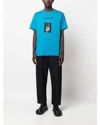 T-shirt à col rond imprimé turquoise Helmut Lang