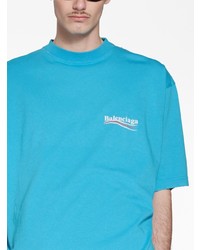 T-shirt à col rond imprimé turquoise Balenciaga