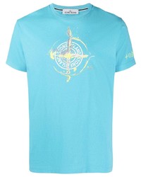 T-shirt à col rond imprimé turquoise Stone Island