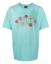 T-shirt à col rond imprimé turquoise Stussy