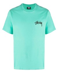 T-shirt à col rond imprimé turquoise Stussy