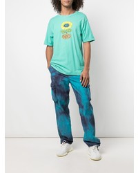 T-shirt à col rond imprimé turquoise Stussy