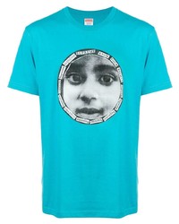 T-shirt à col rond imprimé turquoise Supreme