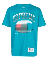 T-shirt à col rond imprimé turquoise Supreme