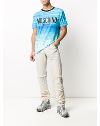 T-shirt à col rond imprimé turquoise Moschino