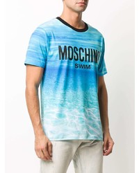 T-shirt à col rond imprimé turquoise Moschino