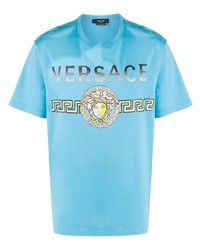 T-shirt à col rond imprimé turquoise Versace