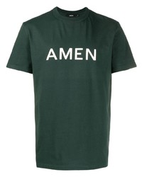 T-shirt à col rond imprimé vert foncé Amen