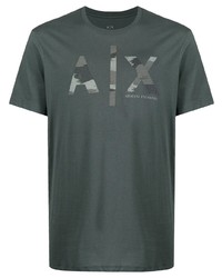 T-shirt à col rond imprimé vert foncé Armani Exchange