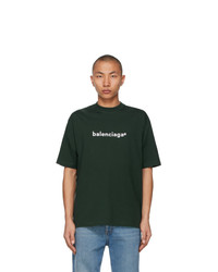 T-shirt à col rond imprimé vert foncé Balenciaga