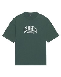 T-shirt à col rond imprimé vert foncé Balenciaga