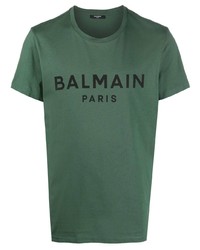T-shirt à col rond imprimé vert foncé Balmain