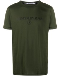 T-shirt à col rond imprimé vert foncé Calvin Klein Jeans