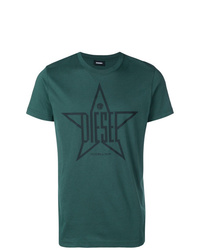 T-shirt à col rond imprimé vert foncé Diesel